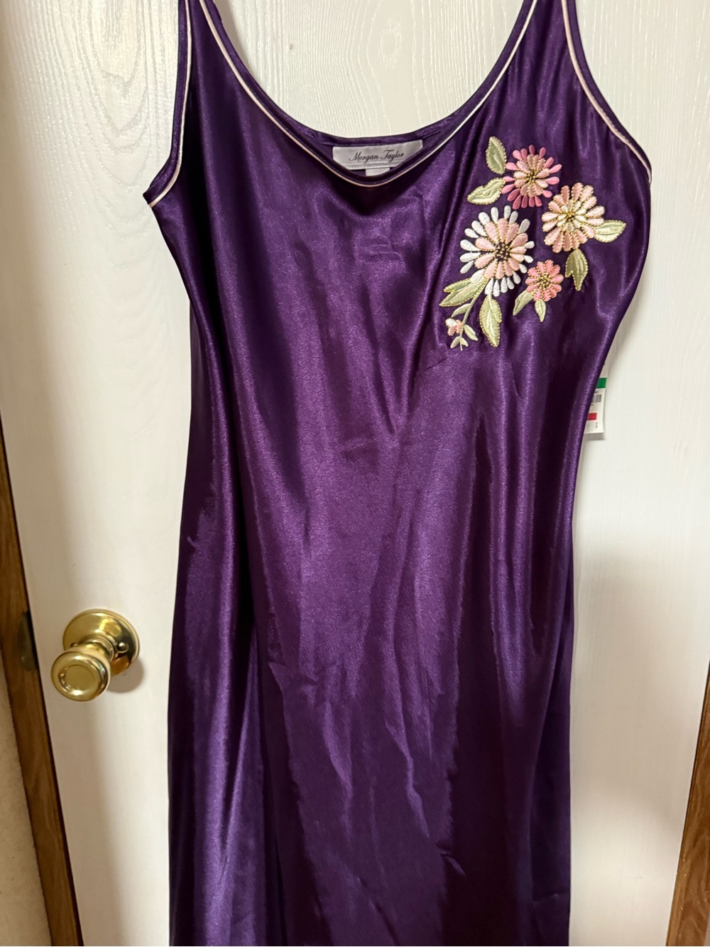 Morgan Taylor Deep Purple Satin Slip with Floral Applique